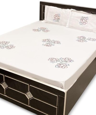 White Floral Hand-Embroidered Cotton Bedsheet