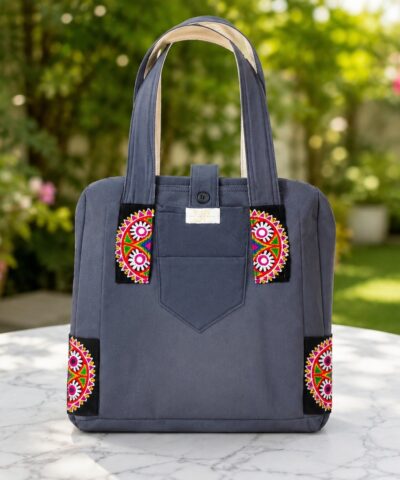 Handcrafted Denim Tote Bag with Patchwork | Stylish Handmade Canvas Shoulder Bag
